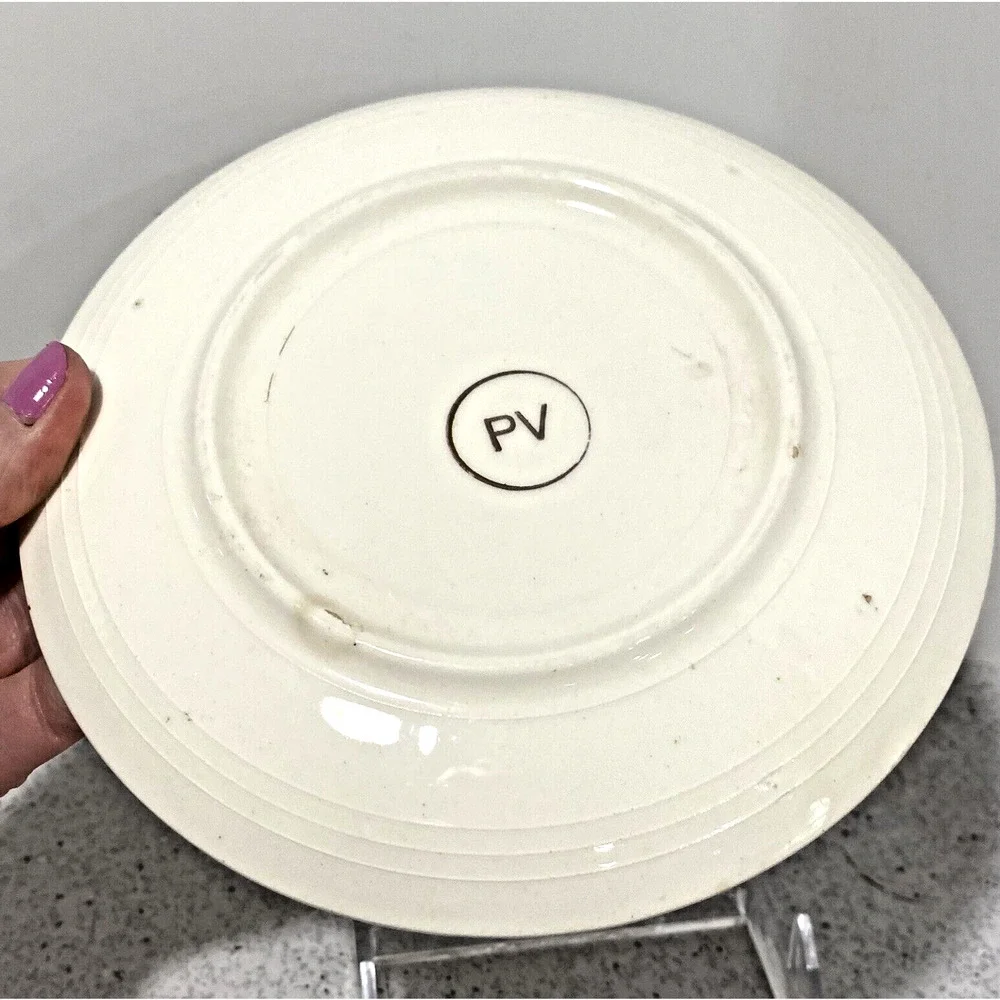 Vintage European Porcelain PV France Plate No 11 Mignon Color Transferware Decor